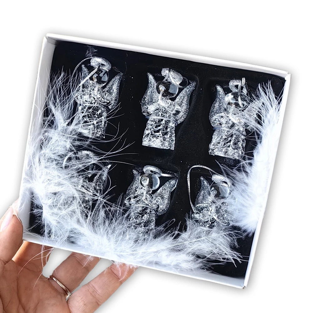 Krištoliniai kabantys angelai – 6 vnt. rinkinys