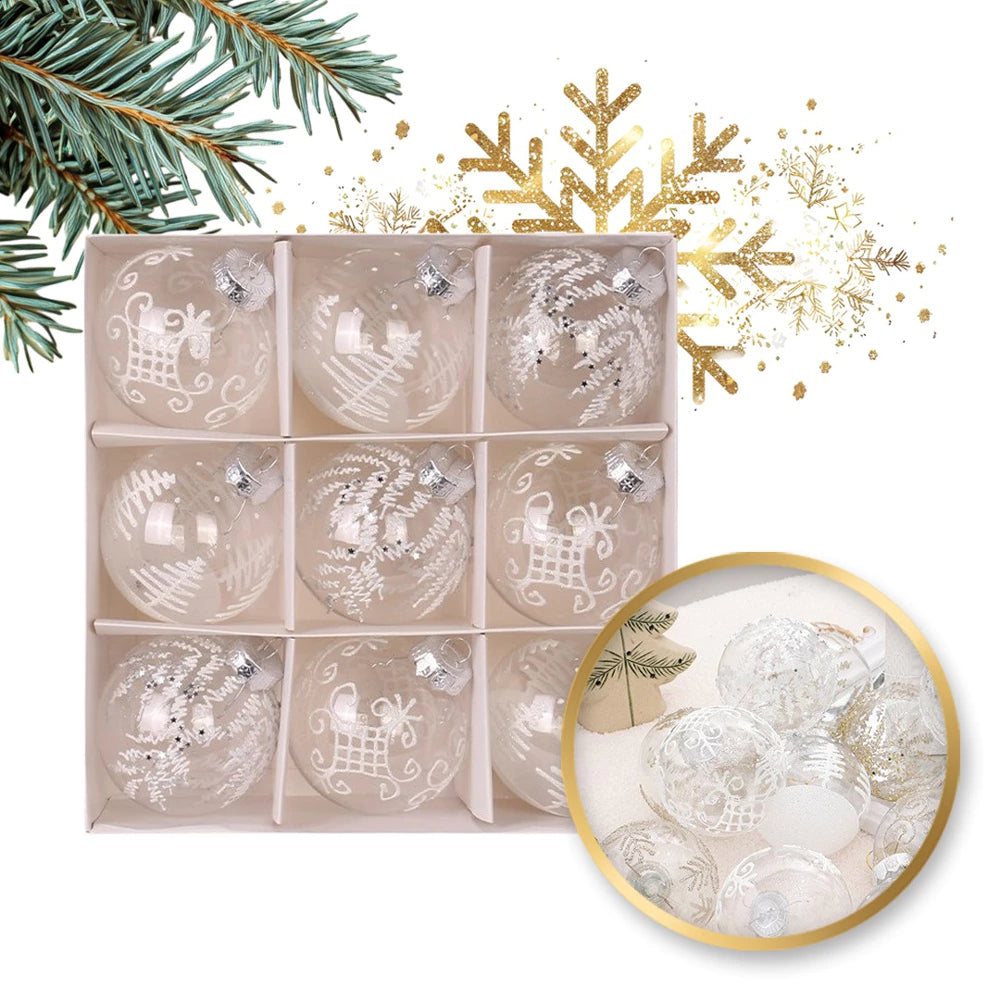 Kalėdinių žaisliukų rinkinys (Skaidri/balta 9 vnt.)