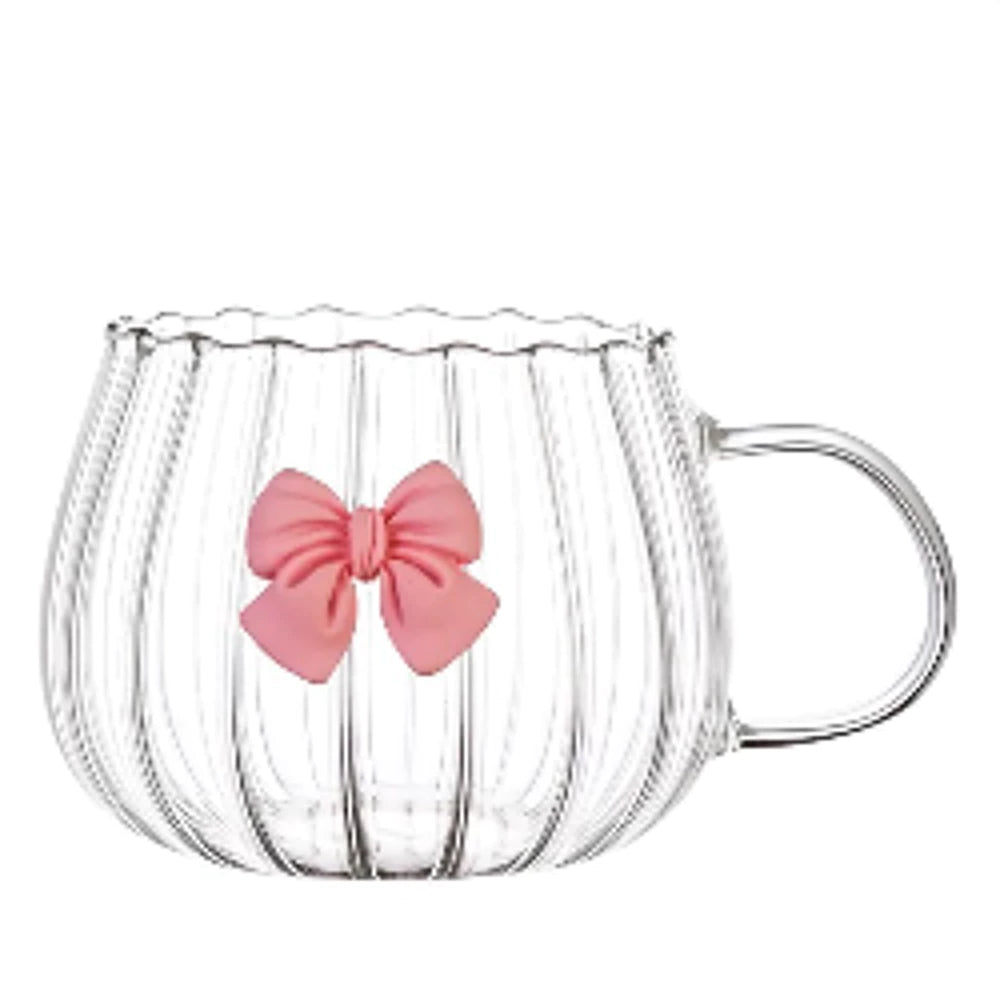 Stiklinis puodelis su grioveliais ir kaspinėliu (350 ml)