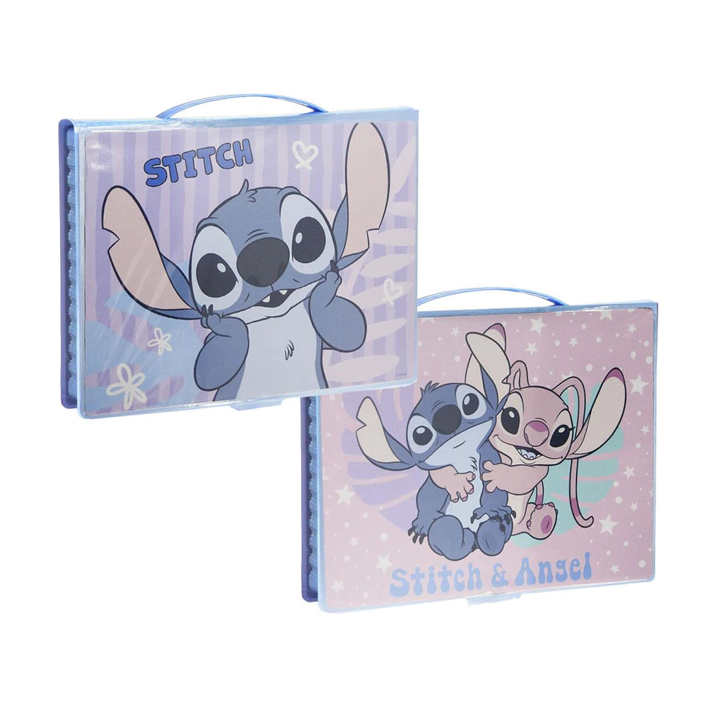 STITCH – 43 dalių spalvinimo ir kanceliarinių reikmenų rinkinys dėžutėje