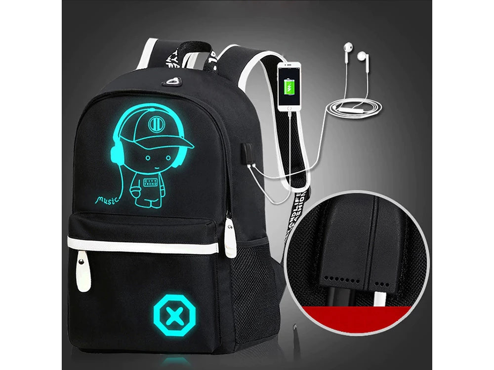 Mokyklinė kuprinė su USB išvestimi ir šviesą atspindinčiais elementais