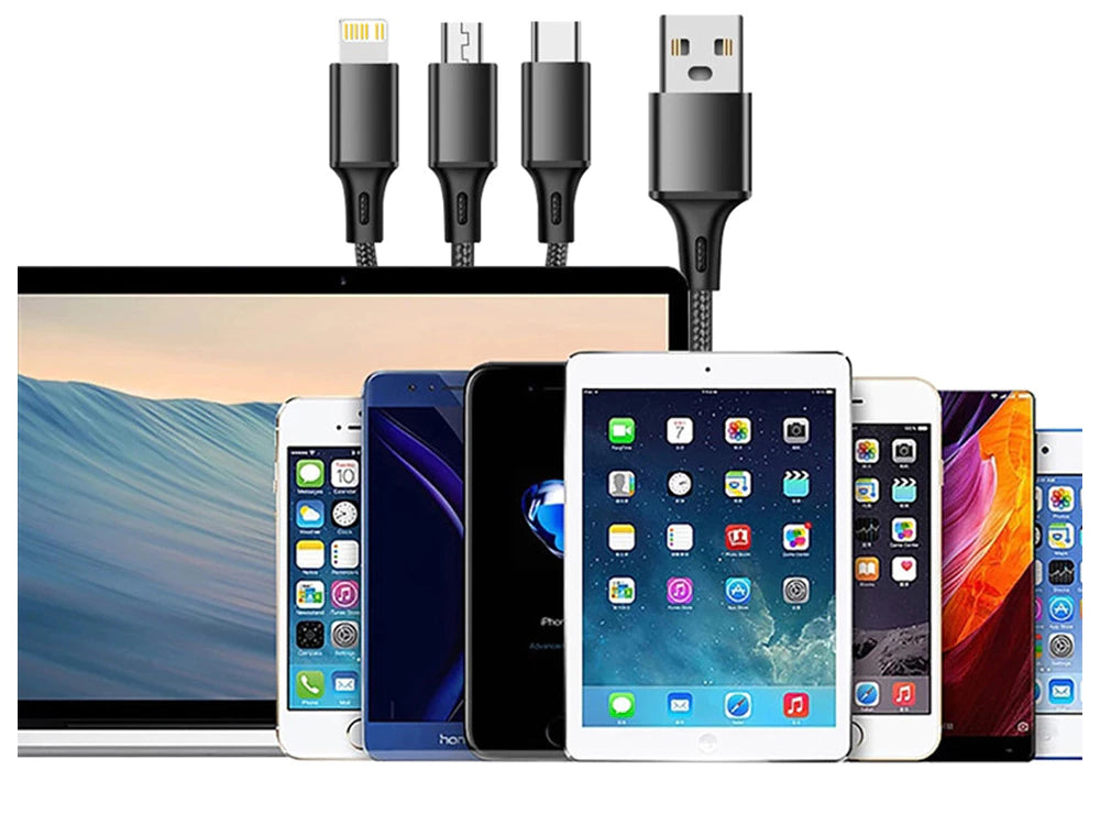 3in1 USB greito įkrovimo laidas (1.2 m) (spalvų pasirinkimas)