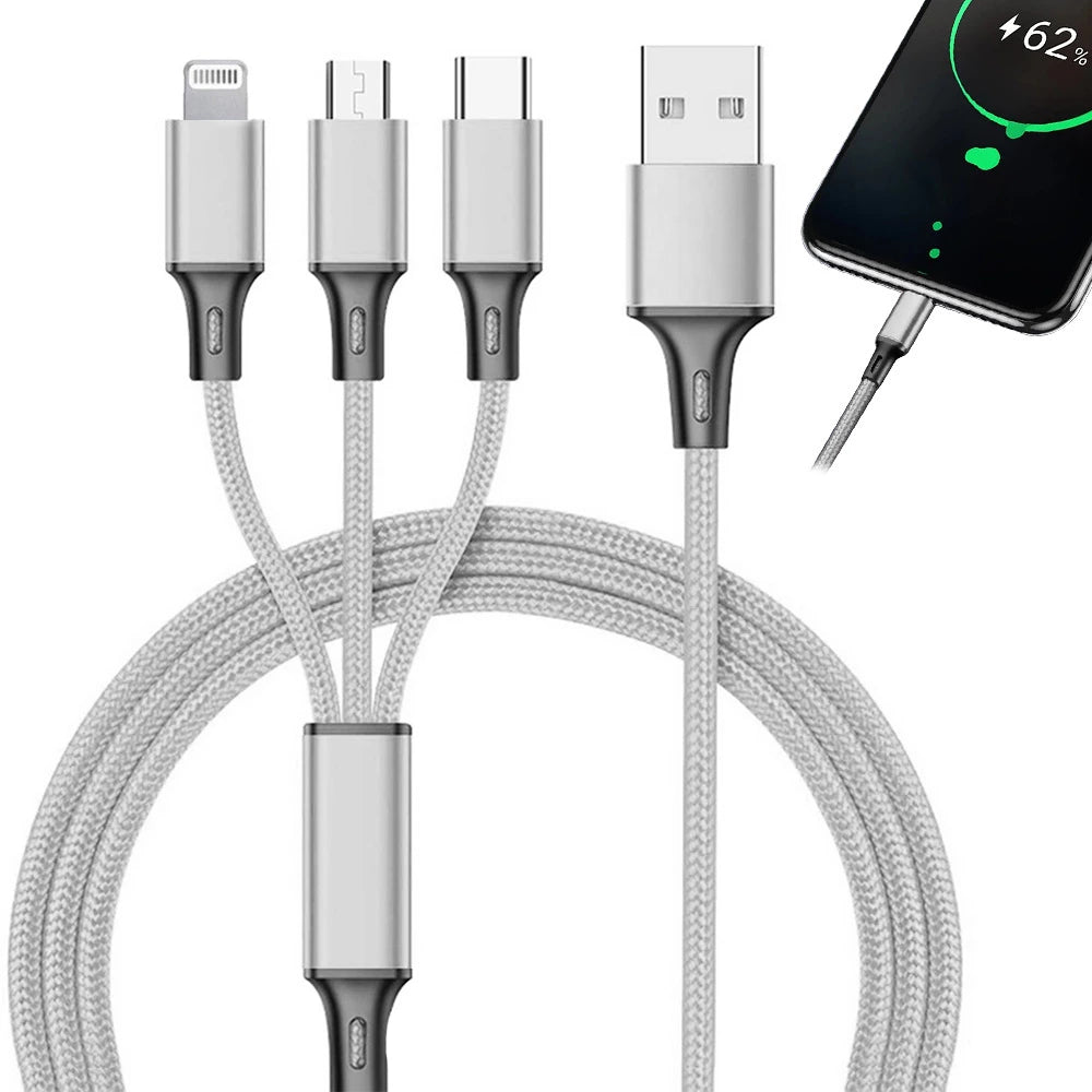 3in1 USB greito įkrovimo laidas (1.2 m) (spalvų pasirinkimas)