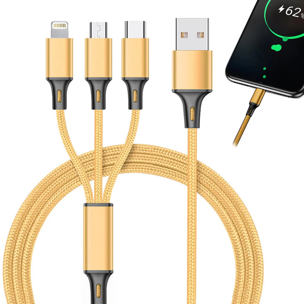 3in1 USB greito įkrovimo laidas (1.2 m) (spalvų pasirinkimas)