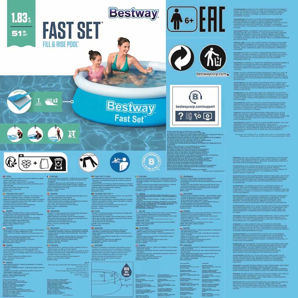 Fast Set Pripučiamas baseinas, mėlynas, 183x51cm, apskritas