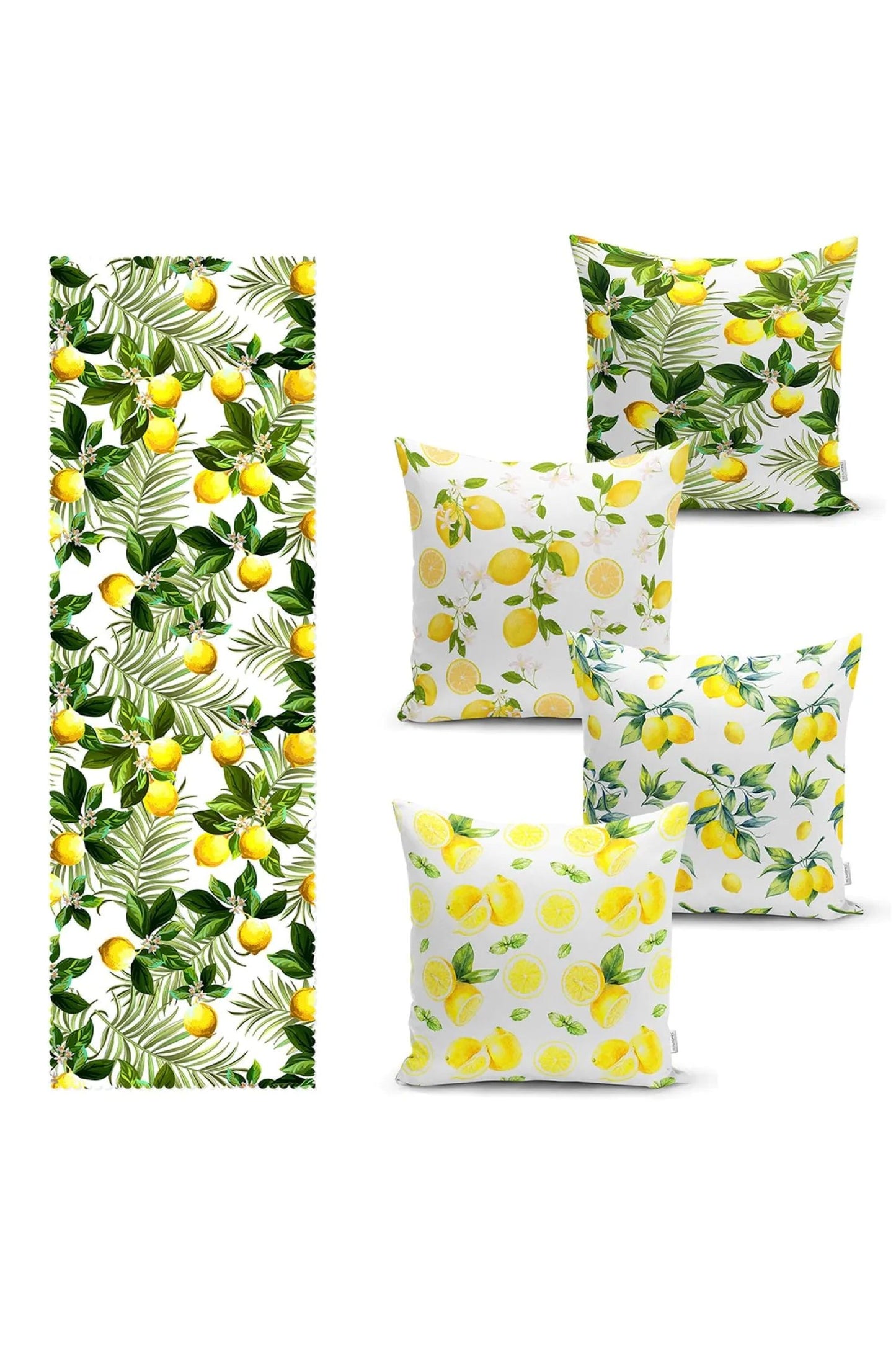 Pagalvių užvalkalų ir stalo takelio rinkinys Lemons (5 vnt.)