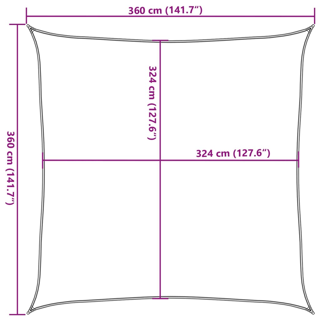 Tentas nuo saulės, baltas, 3,6x3,6 m, HDPE, kvadrato formos