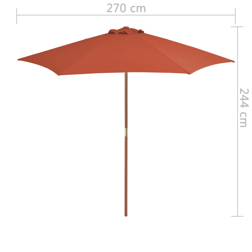 Lauko skėtis nuo saulės su mediniu stulpu, terakota, 270cm