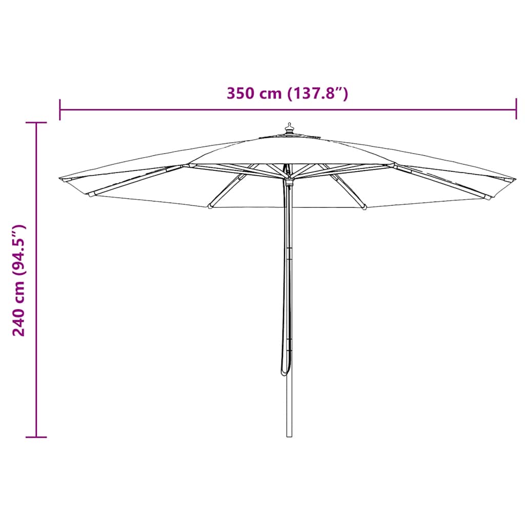 Lauko skėtis su mediniu stulpu, smėlio baltos spalvos, 350cm
