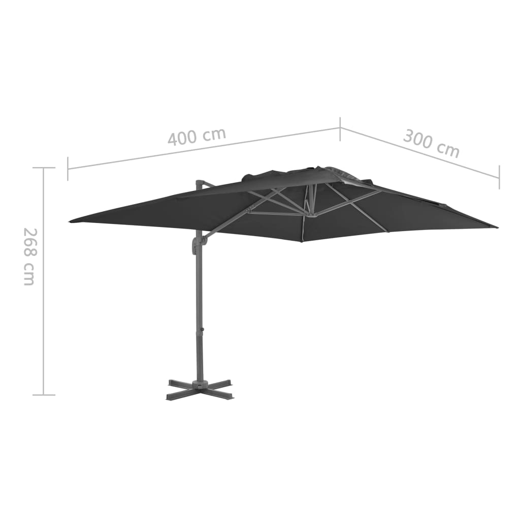 Konsolinis sodo skėtis su aliuminio kotu, 400x300 cm, antracito spalvos
