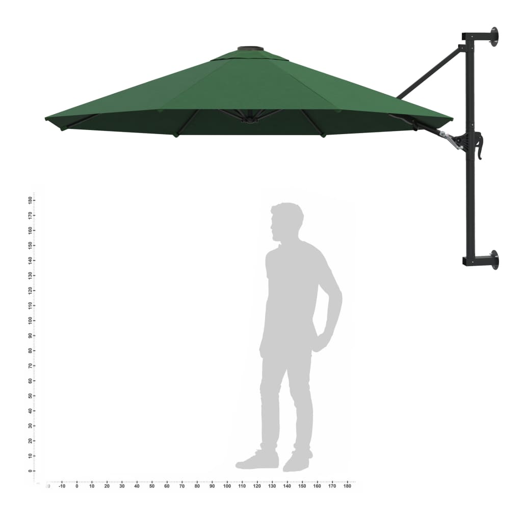 Prie sienos montuojamas skėtis su stulpu, žalias, 300cm