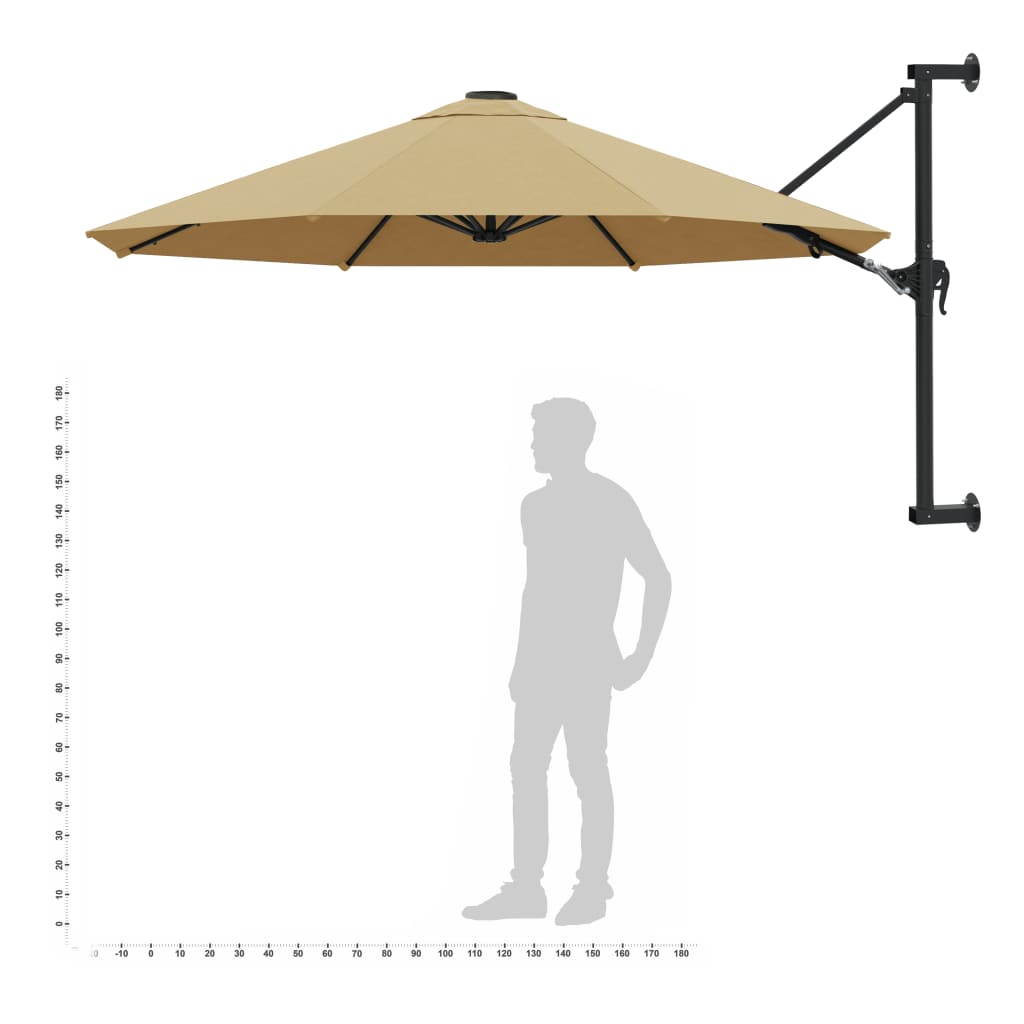 Prie sienos montuojamas skėtis su stulpu, taupe, 300cm