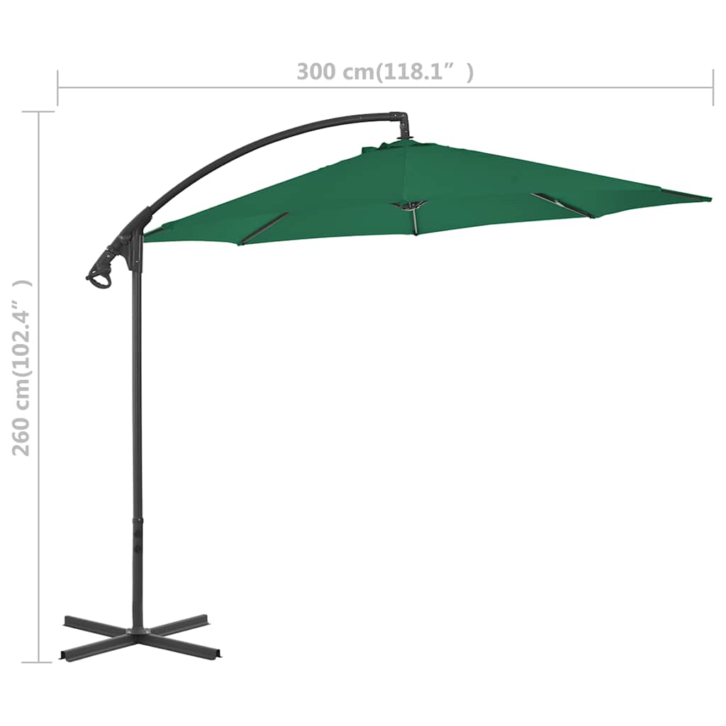 Gembinis sodo skėtis su plieniniu stulpu, žalias, 300cm