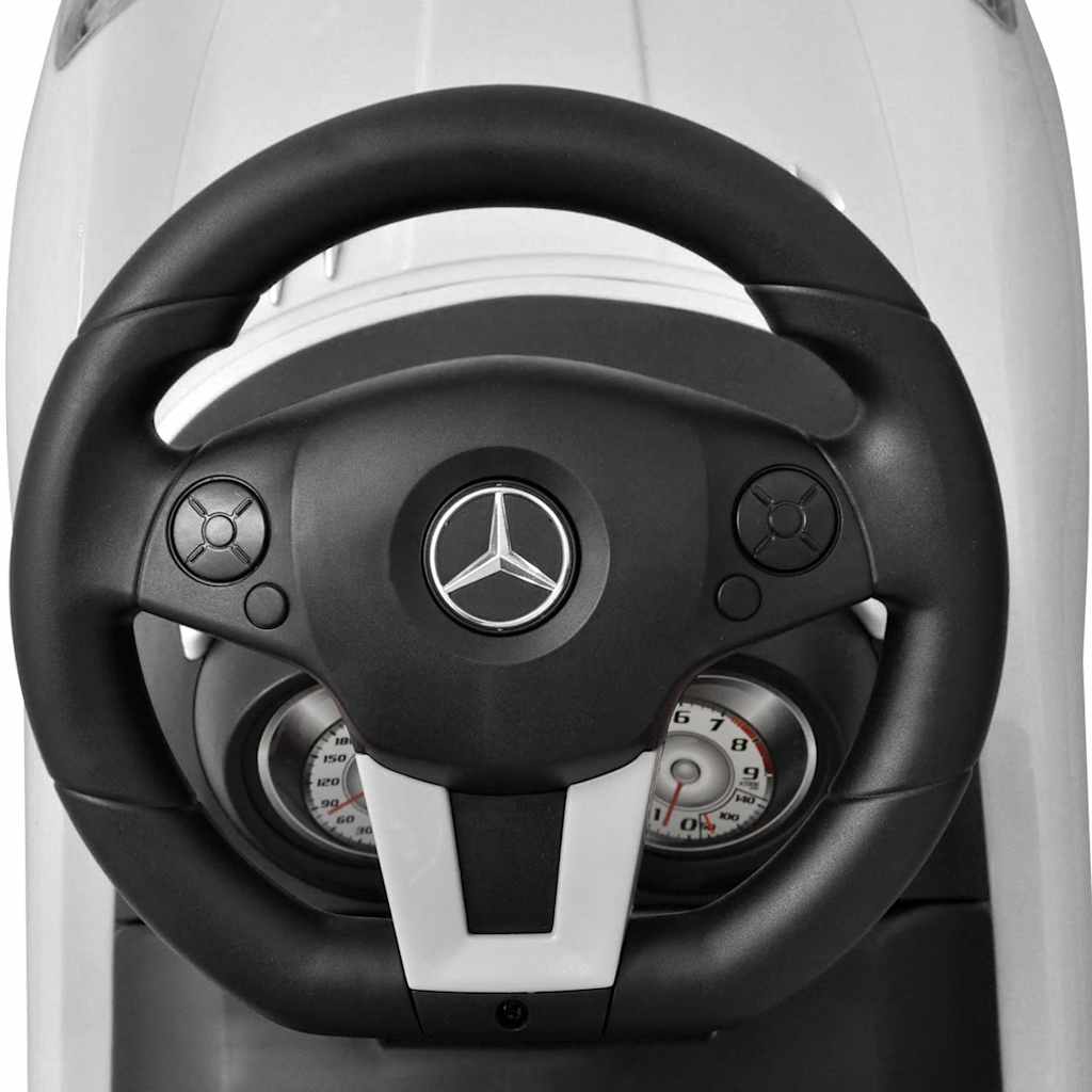 Kojomis varomas vaikiškas automobilis, baltos spalvos