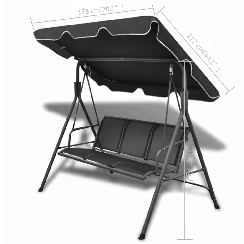 Sodo sūpynės-suoliukas su stogeliu, juodos spalvos