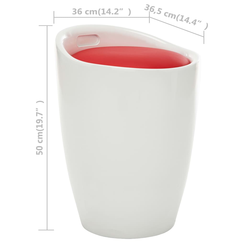 Taburetė-daiktadėžė, baltos ir raudonos spalvos, dirbtinė oda