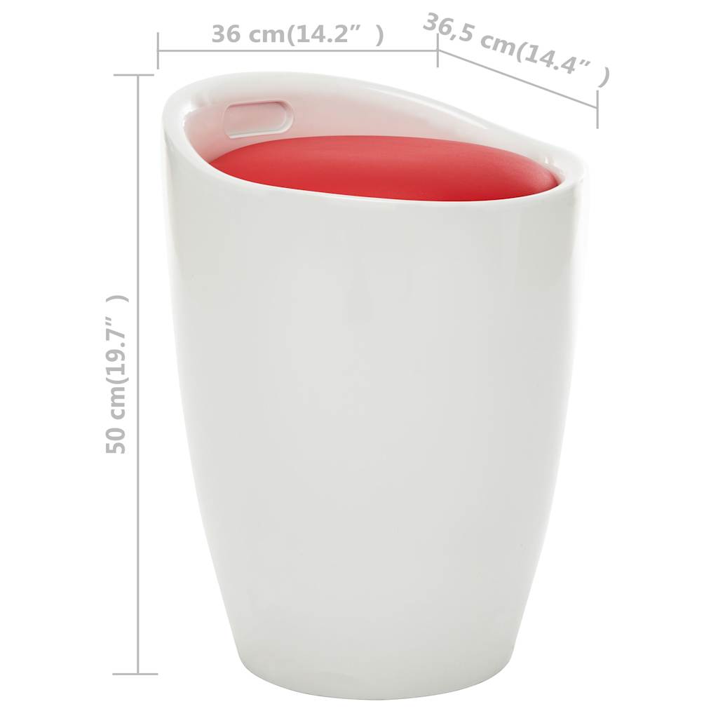 Taburetė-daiktadėžė, baltos ir raudonos spalvos, dirbtinė oda