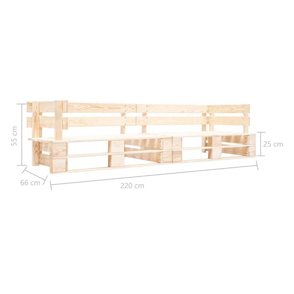 Dvivietė sodo sofa iš palečių, natūralios spalvos, mediena