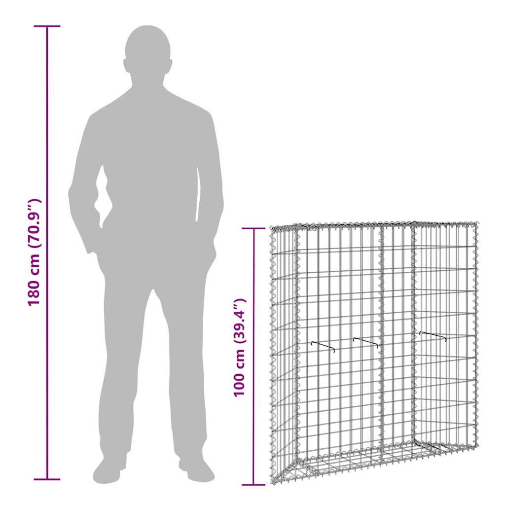 Gabiono vazonas, 100x20x100cm, galvanizuotas plienas, aukštas