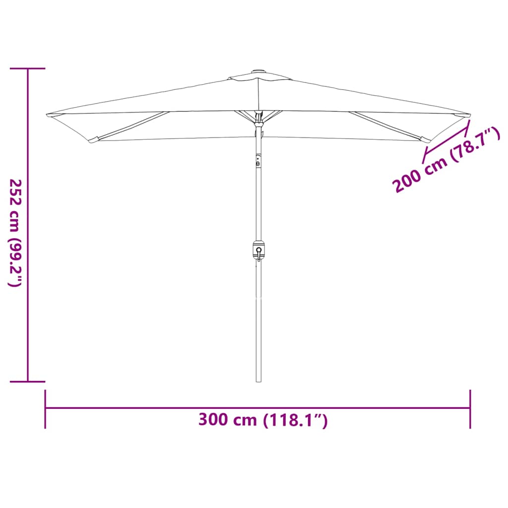 Lauko skėtis nuo saulės su metaliniu stulpu, juodas, 300x200cm