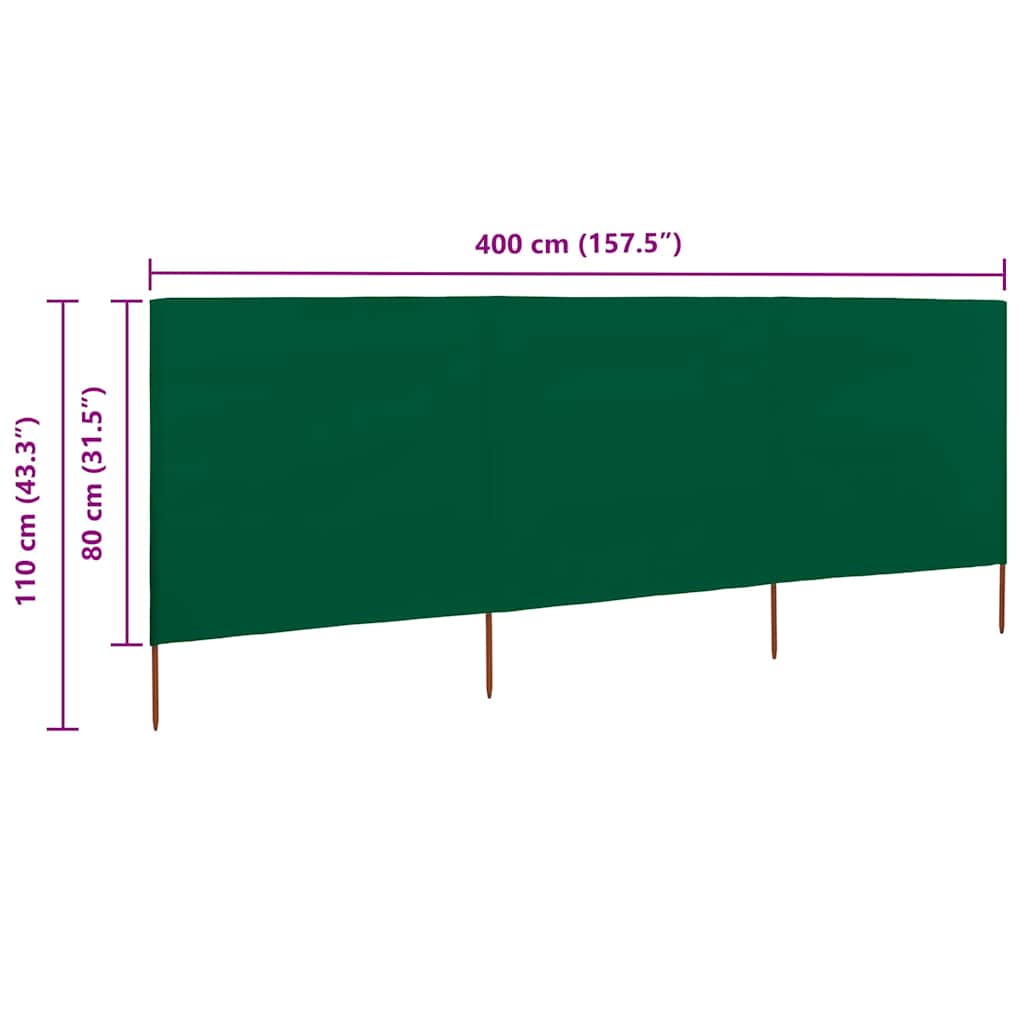 Uždanga nuo vėjo, 3 plokštės, žalios spalvos, 400x80cm, audinys