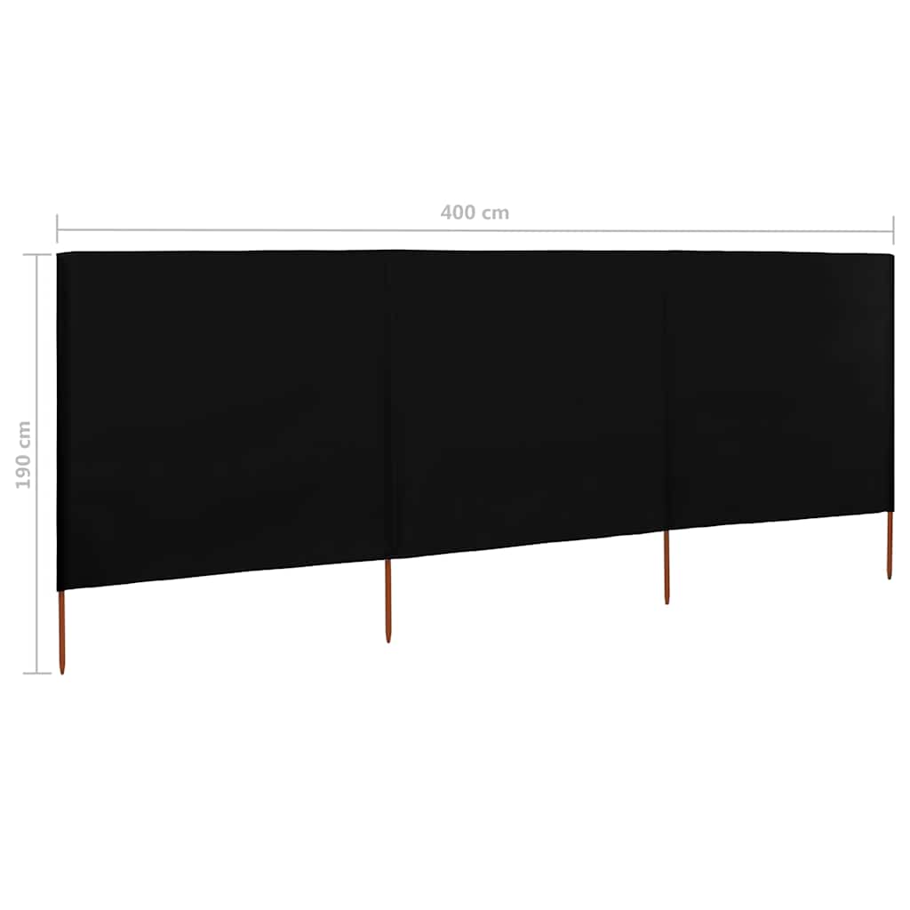 Uždanga nuo vėjo, 3 plokštės, juoda, 400x160cm, audinys