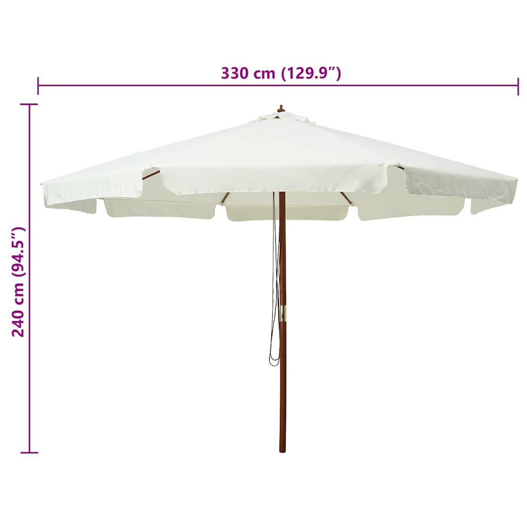 Lauko skėtis nuo saulės su mediniu stulpu, smėlio baltas, 330cm