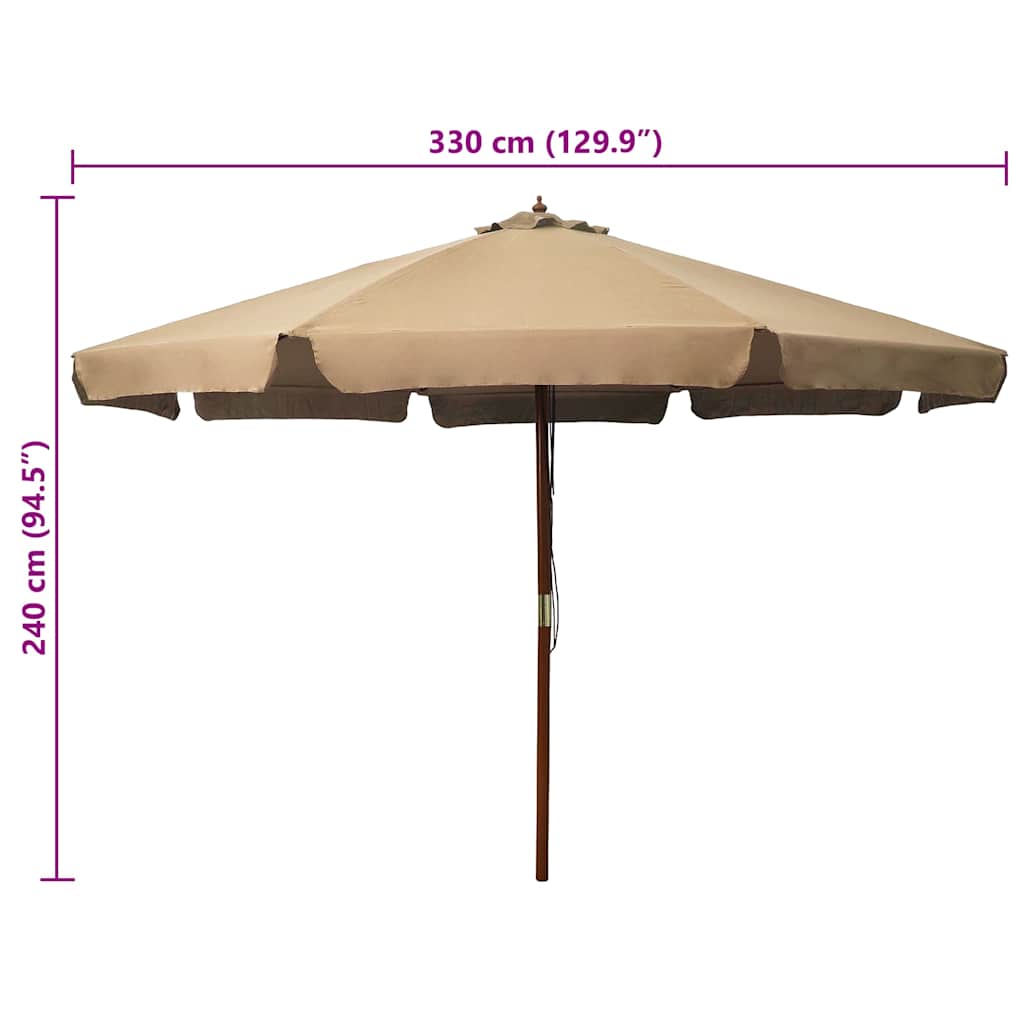 Lauko skėtis nuo saulės su mediniu stulpu, taupe spalvos, 330cm