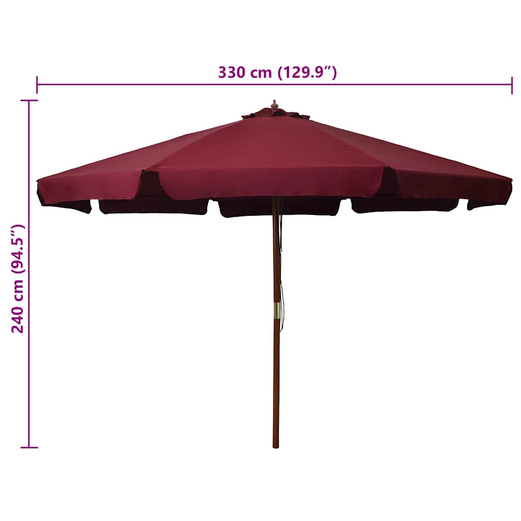 Lauko skėtis nuo saulės su mediniu stulpu, vyšninis, 330cm