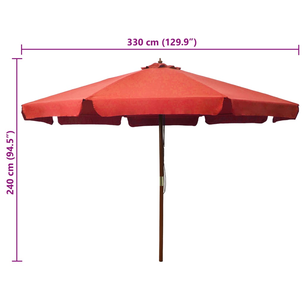 Lauko skėtis nuo saulės su mediniu stulpu, terakota, 330cm