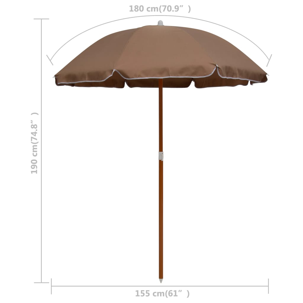 Sodo skėtis nuo saulės su plieniniu stulpu, taupe, 180cm