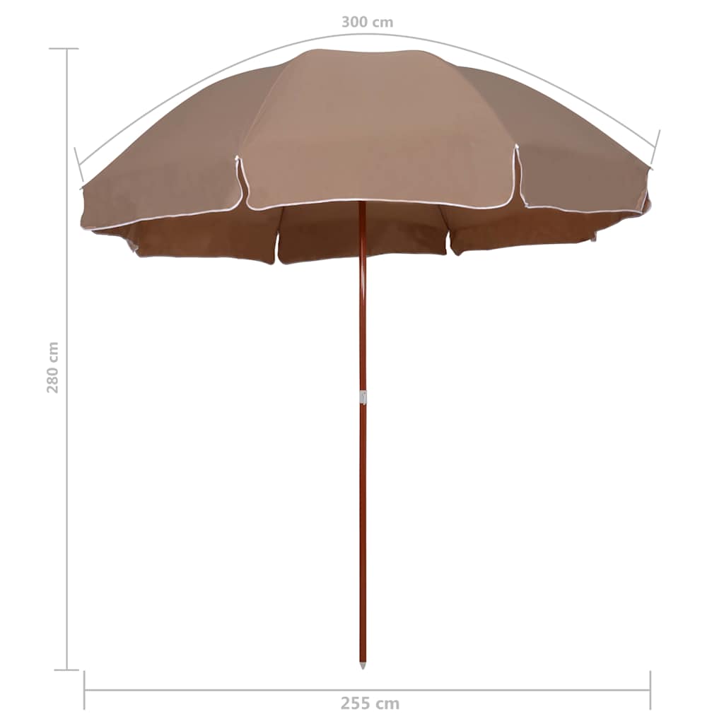 Sodo skėtis nuo saulės su plieniniu stulpu, taupe, 300cm