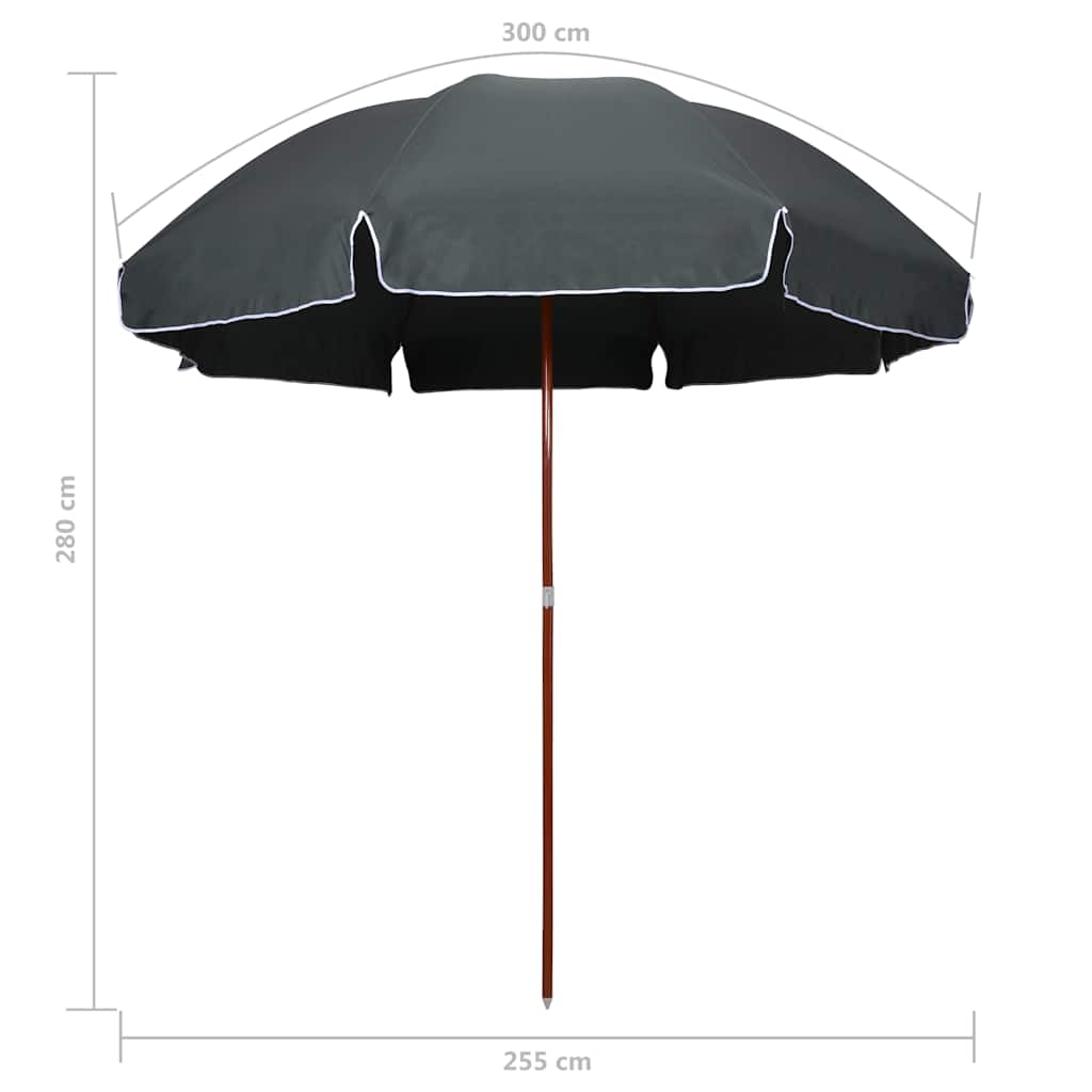 Sodo skėtis nuo saulės su plieniniu stulpu, antracito, 300cm