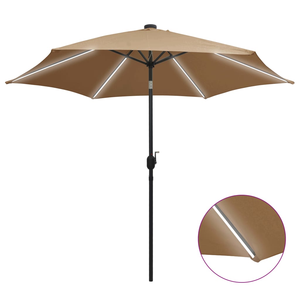 Sodo skėtis su LED ir aliuminio stulpu, taupe, 300cm