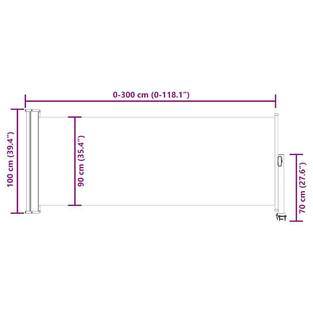 Ištraukiama šoninė kiemo pertvara, raudonos spalvos, 100x300cm