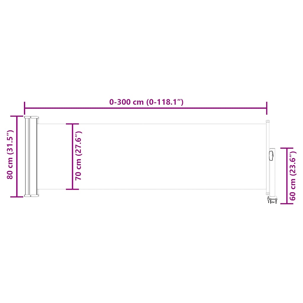 Ištraukiama šoninė kiemo pertvara, pilkos spalvos, 80x300cm