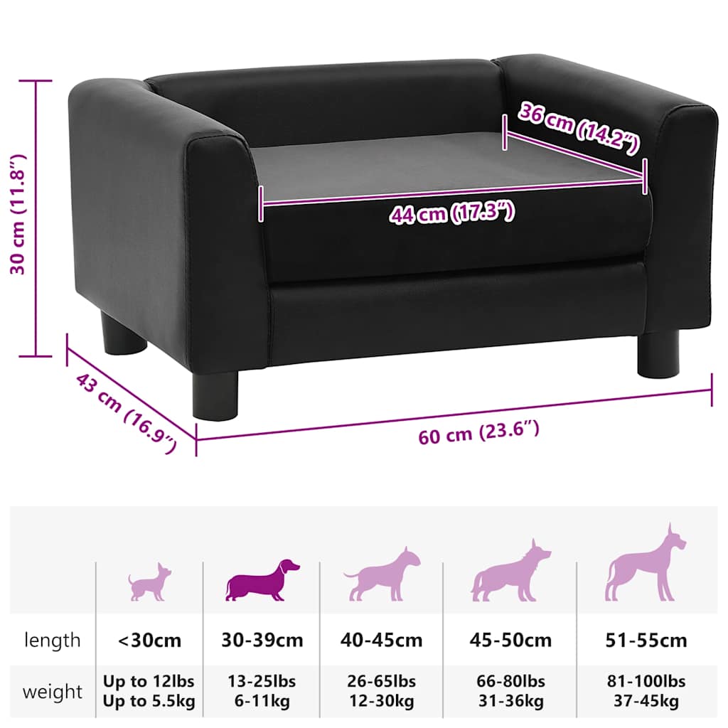 Lova šunims, juoda, 60x43x30cm, pliušas ir dirbtinė oda