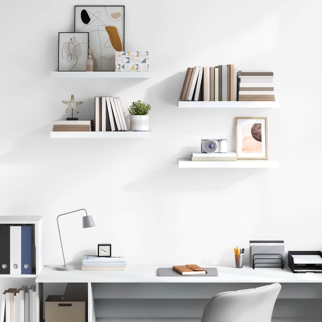Pakabinamos lentynos, 4vnt., baltos, 60x23,5x3,8cm, MDF