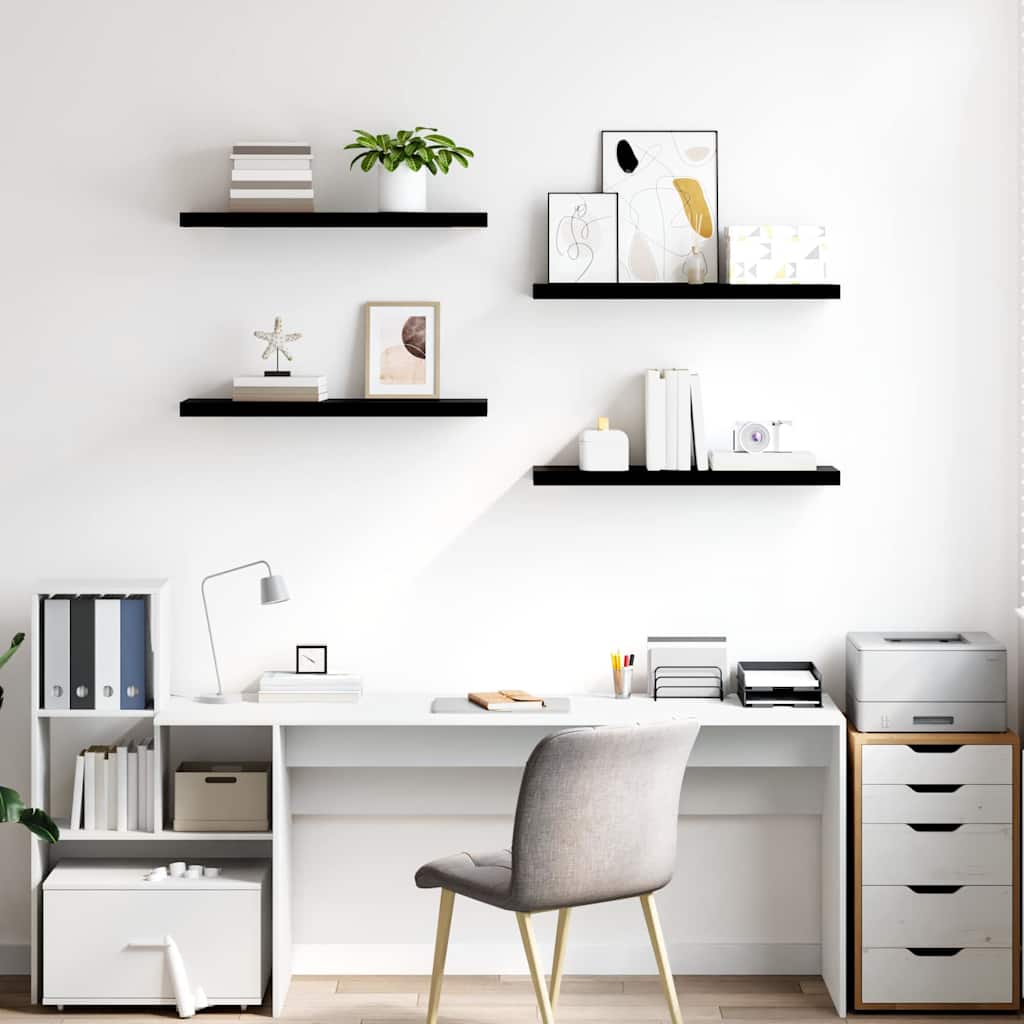 Pakabinamos lentynos, 4vnt., juodos, 80x23,5x3,8cm, MDF