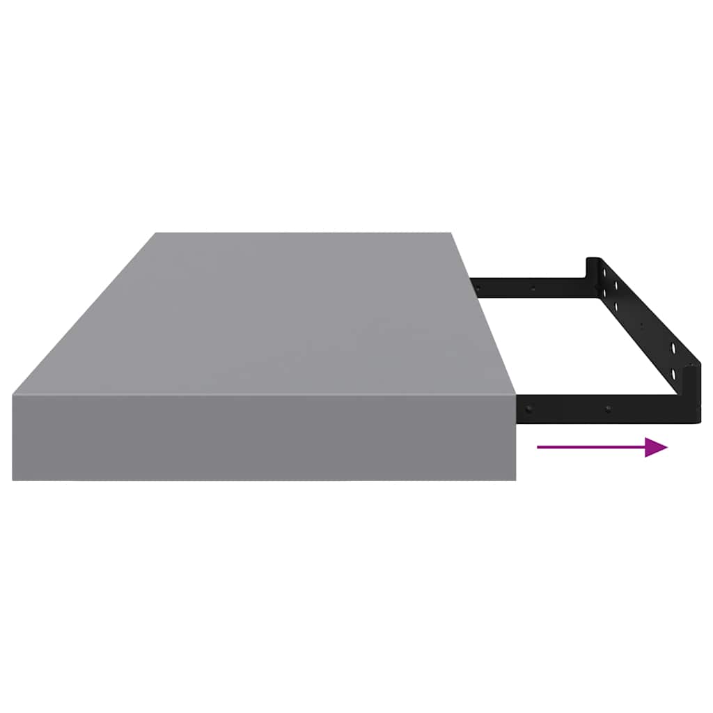 Pakabinamos lentynos, 2vnt., pilkos, 60x23,5x3,8cm, MDF