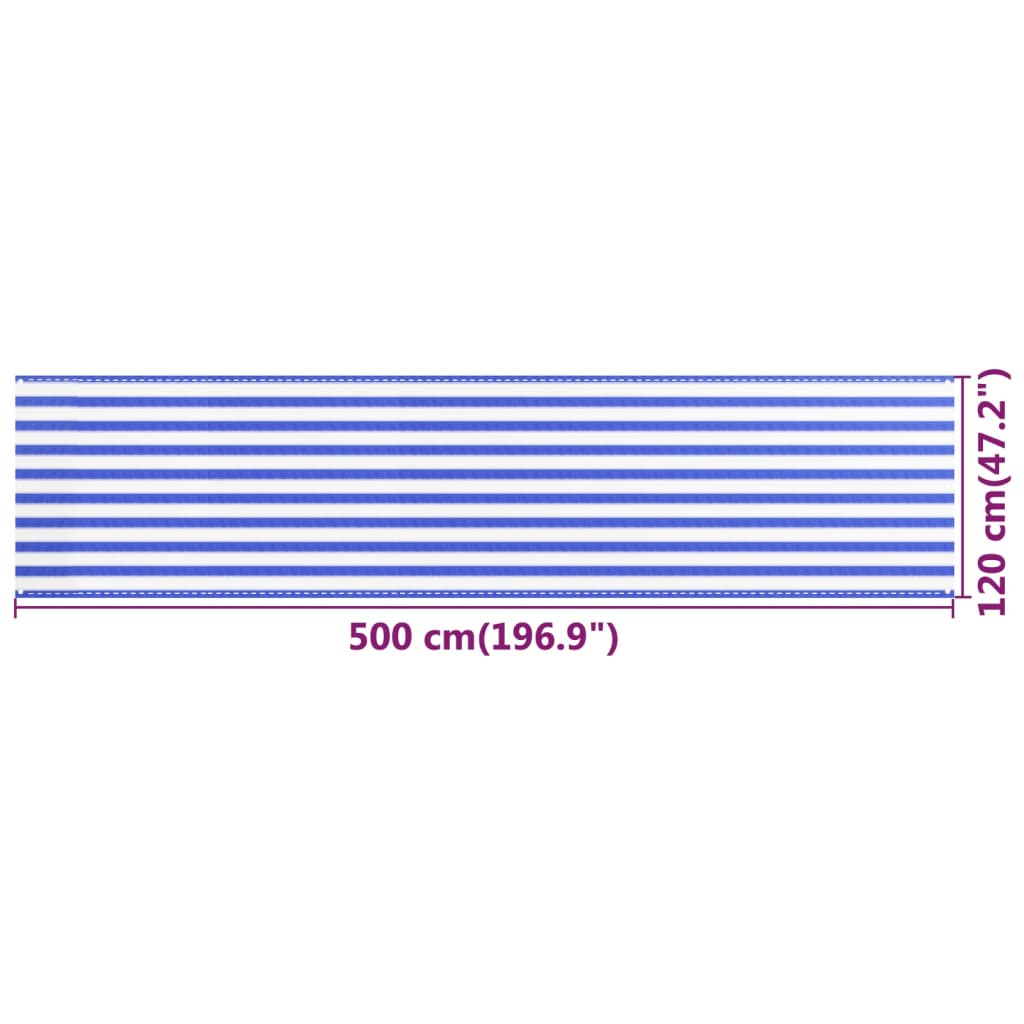 Balkono pertvara, mėlynos ir baltos spalvos, 120x500cm, HDPE