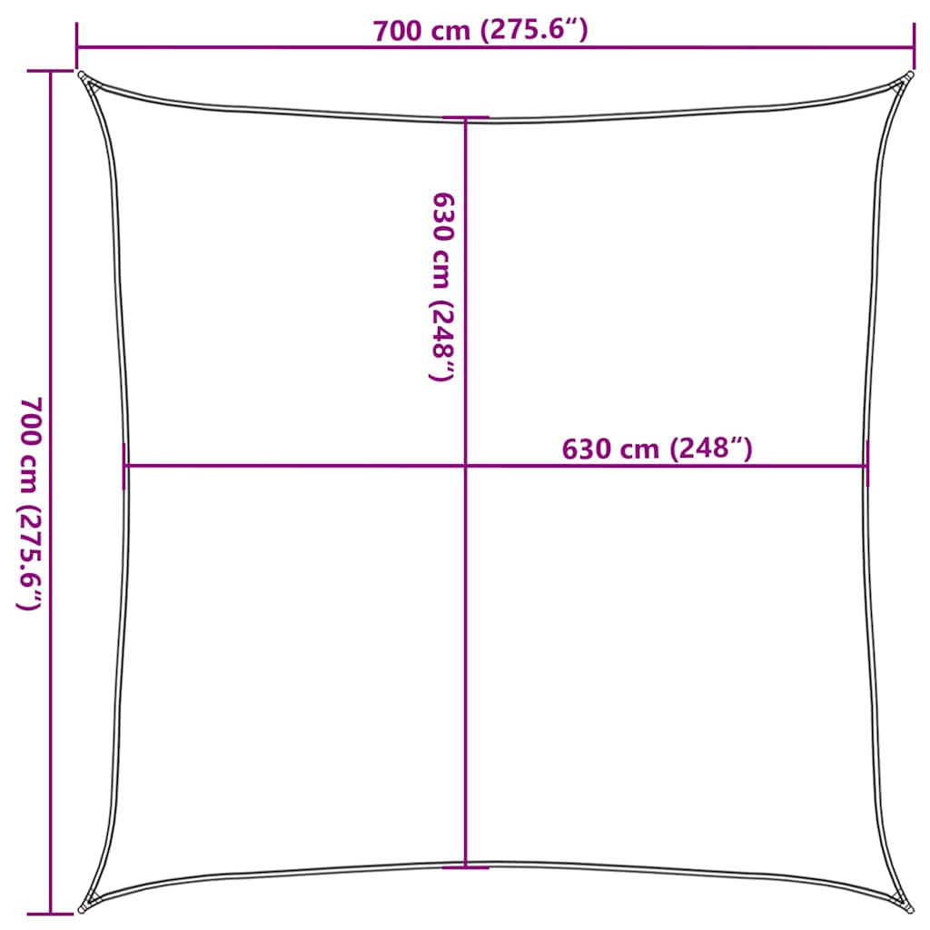 Saulės skėtis, burė, 160 g/m², kvadratinė, oranžinė, 7x7 m, HDPE