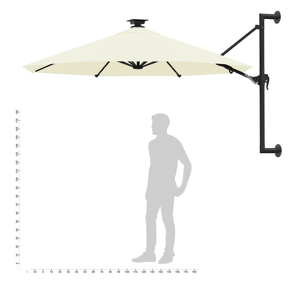 Prie sienos montuojamas sodo skėtis su LED, smėlio, 300cm