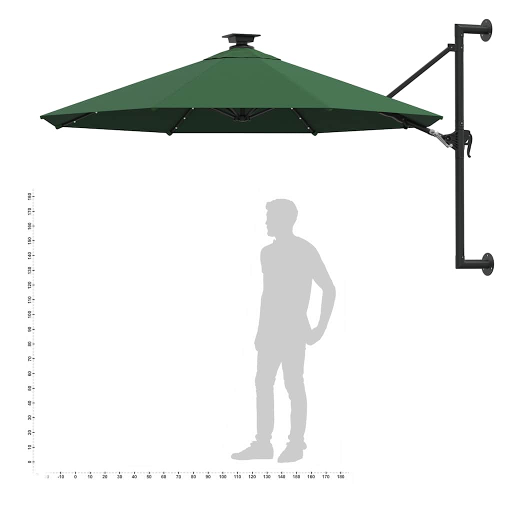 Prie sienos montuojamas sodo skėtis su LED, žalias, 300cm