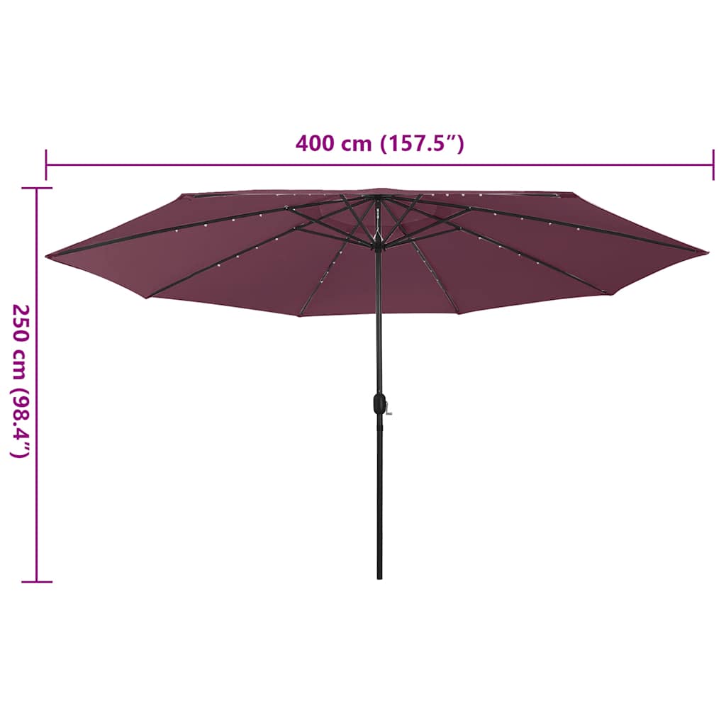 Sodo skėtis nuo saulės su LED lemputėmis, raudonas, 400cm