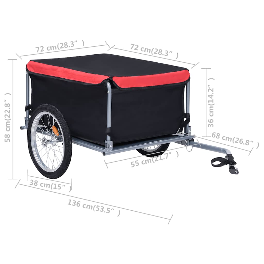 Dviračio priekaba, juodos ir raudonos spalvos, 65kg