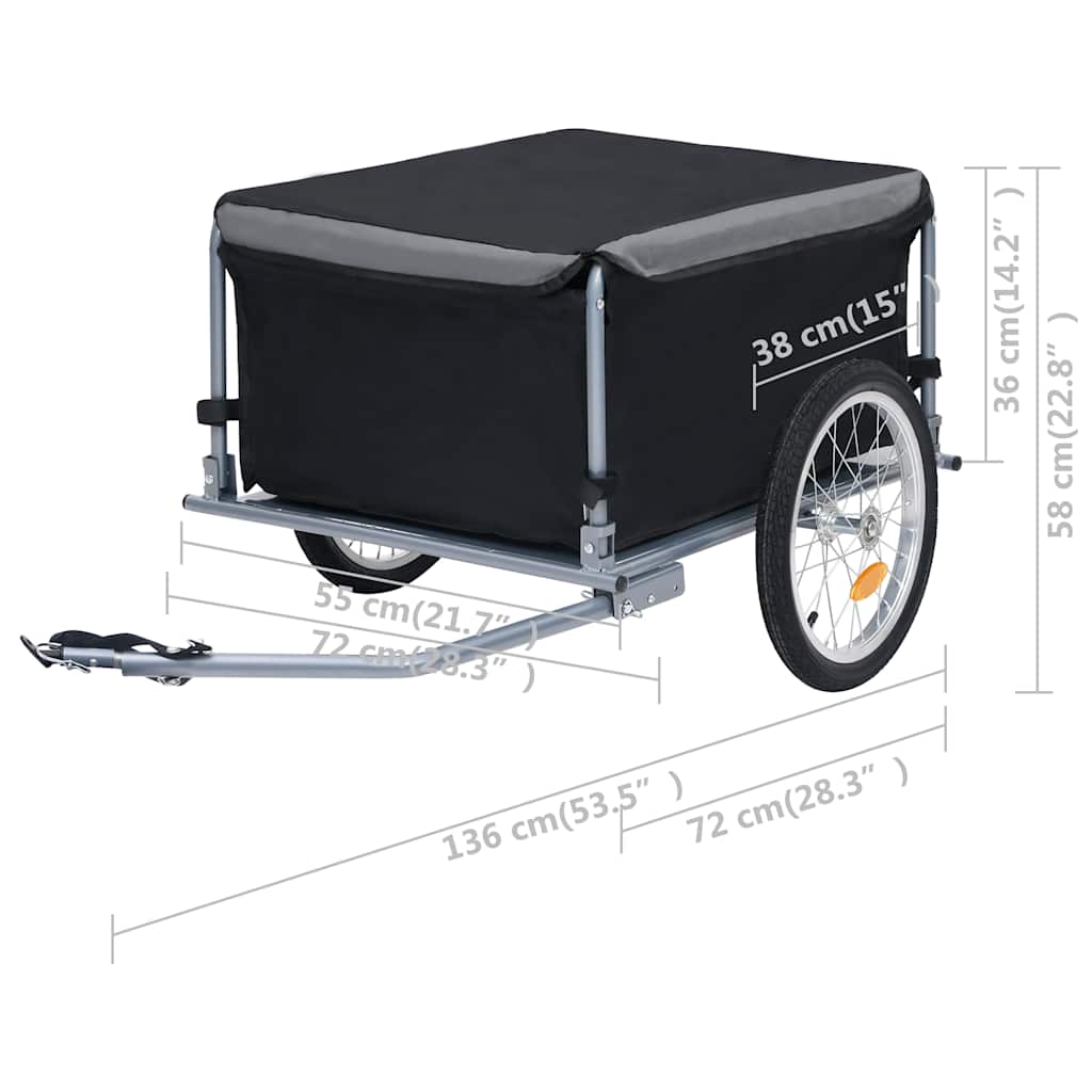 Dviračio priekaba, juodos ir pilkos spalvos, 65kg