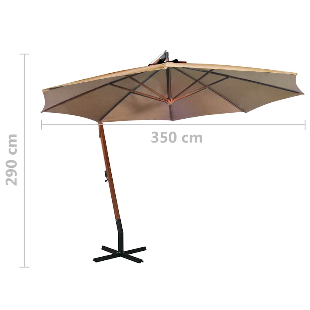 Kabantis sodo skėtis su stulpu, taupe, 3,5x2,9m, eglės masyvas