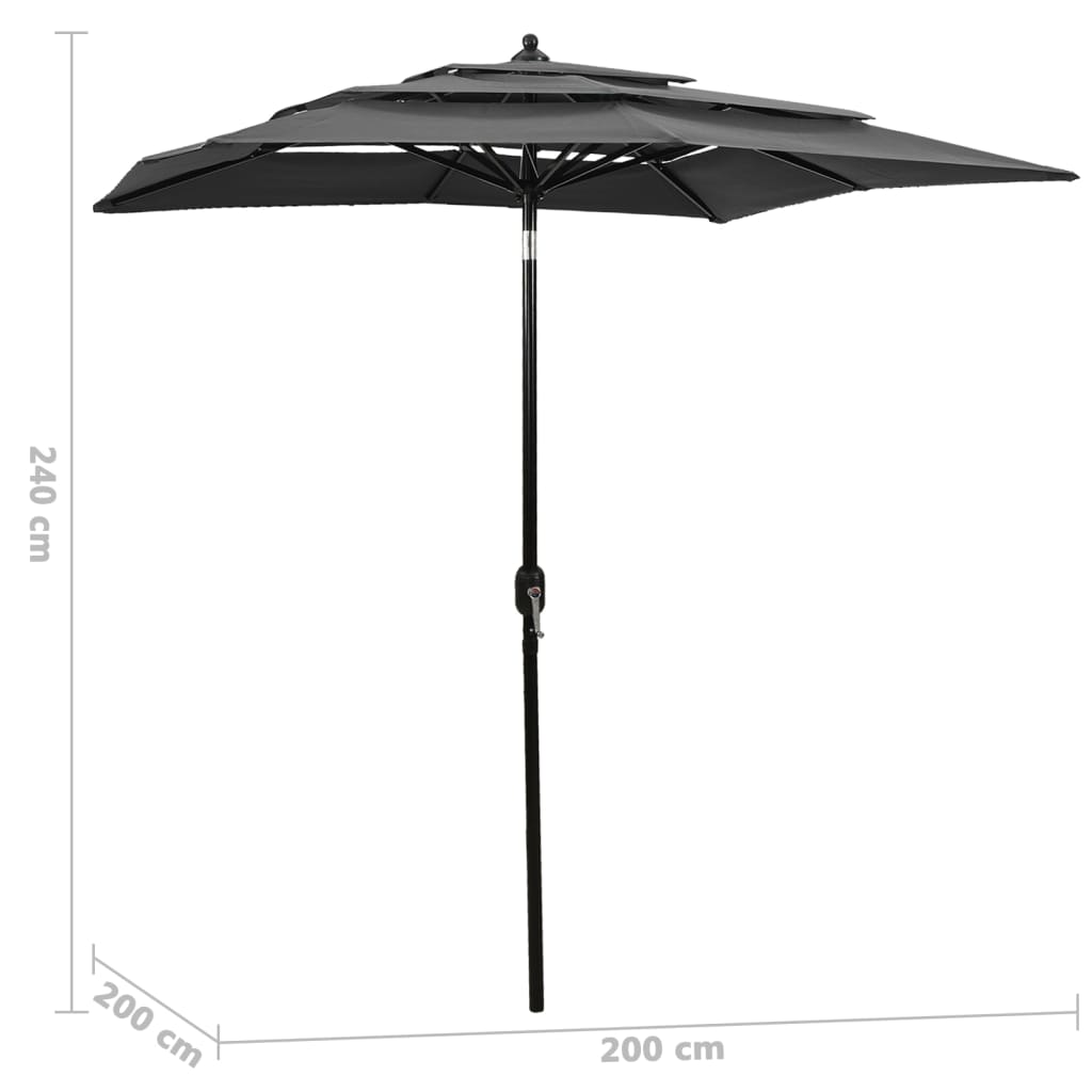 Sodo skėtis su aliuminio stulpu, antracito, 2x2m, 3 aukščių