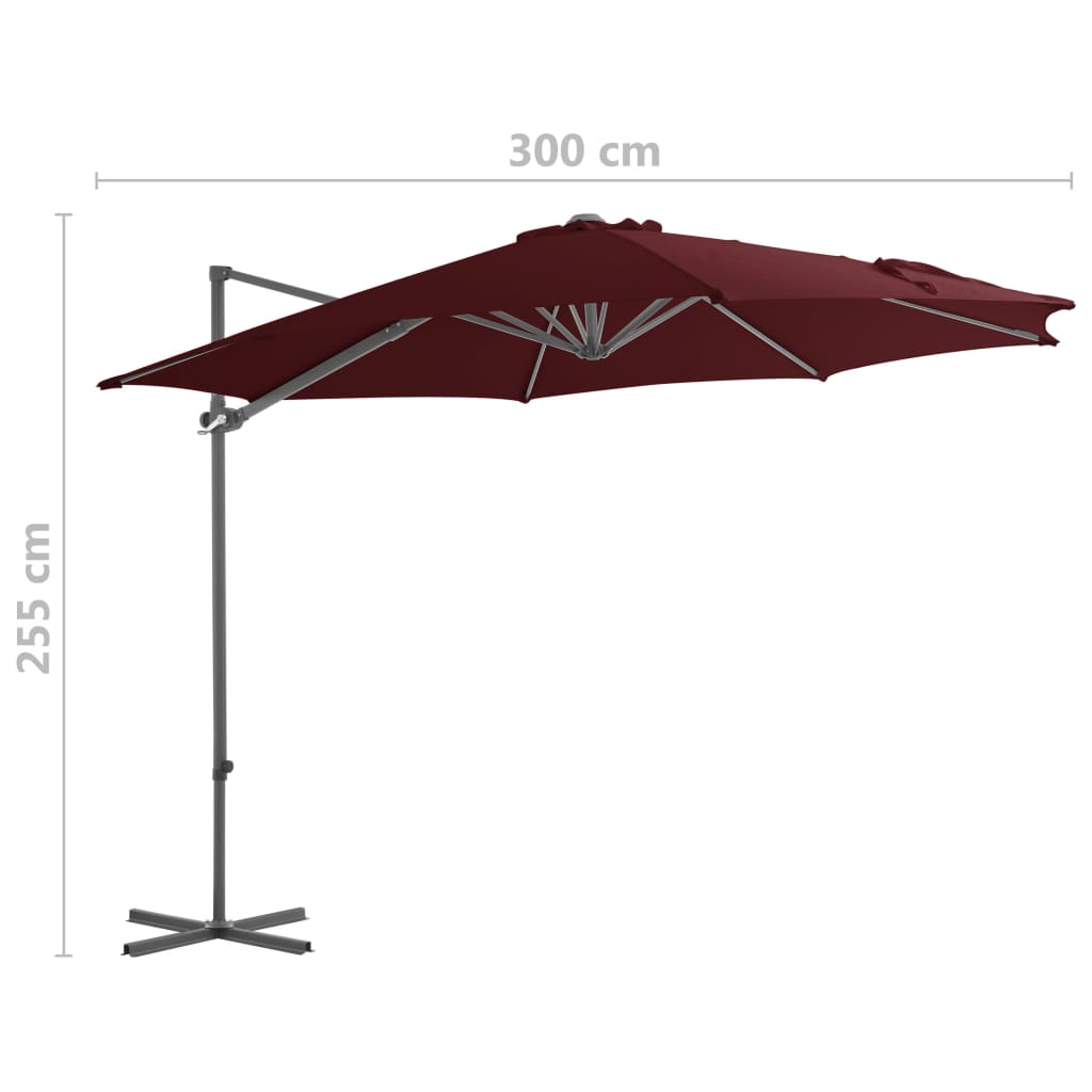 Gembinis sodo skėtis su plieniniu stulpu, raudonas, 300cm